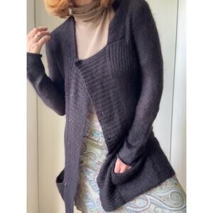 Eileen Fisher Midi Cardigan Sweater Brown Size Small Mohair Wool Layering Fall